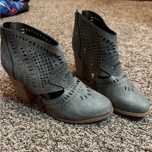 Buckle Charcoal Perforated Ankle Booties